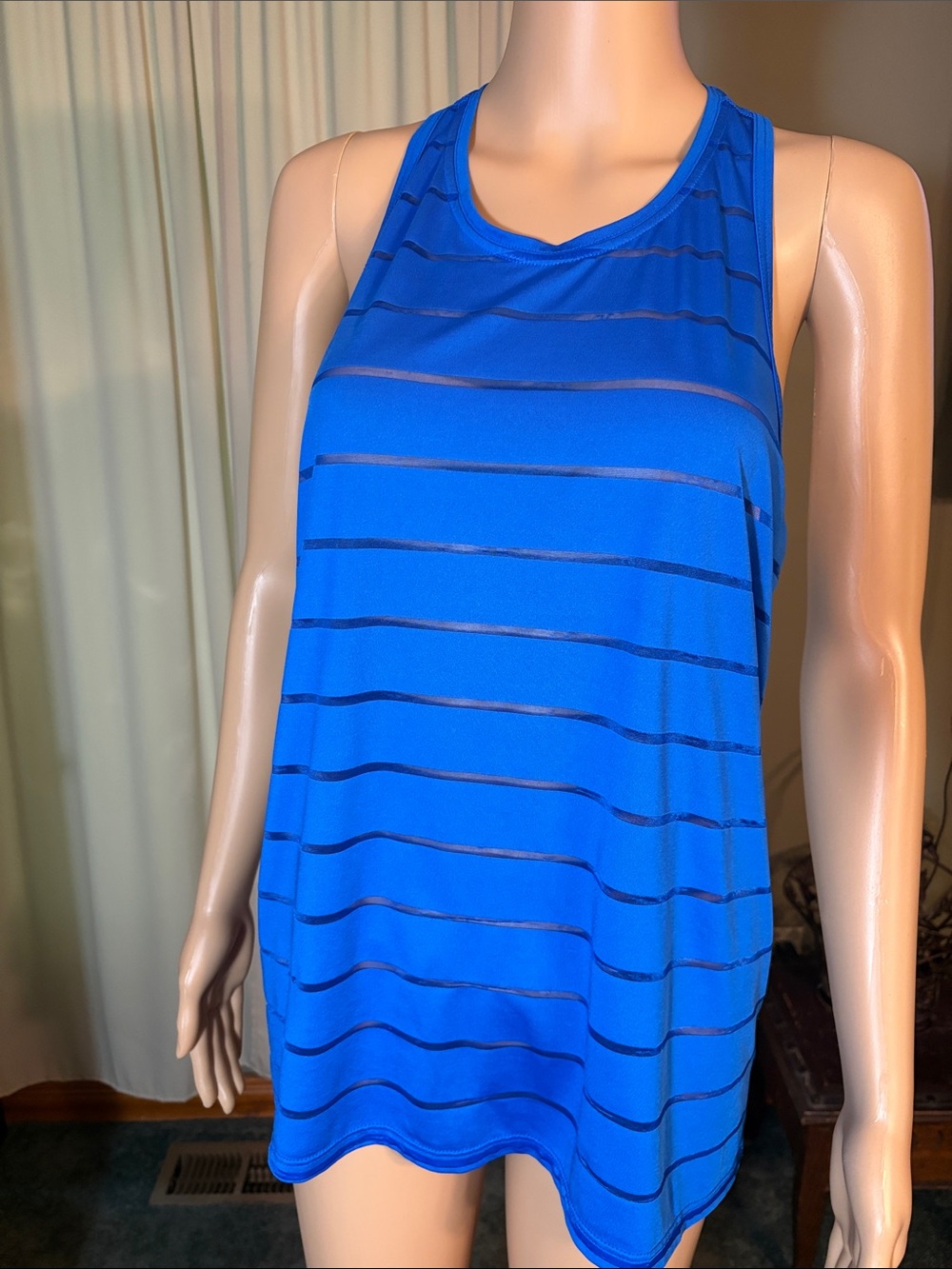 Athletic Works Blue Striped Racerback Tank